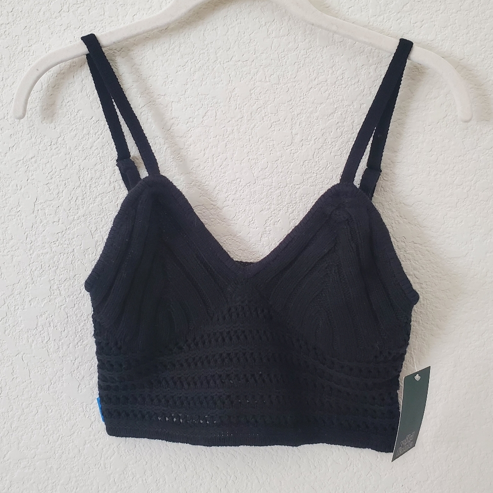 Wild Fable Black Boho Crochet Knit Crop Tank Top XS Festival Beach Hippie NWT - Picture 2 of 11